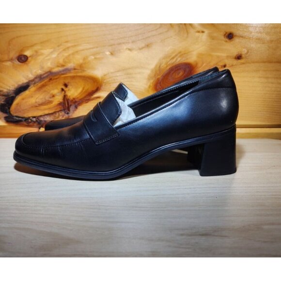 Rockport Women's Comfort by DMX Blue/Black Leather Loafers -Size 7.5W Block Heel - Picture 6 of 9